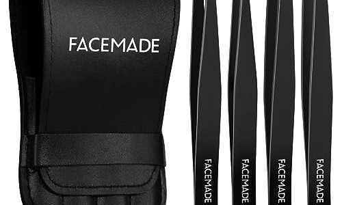 FACEMADE 4 Pack Tweezers Set - Professional Stainless Steel Tweezers for Men and Women, Precision Eyebrow Tweezers for Facial Hair, Chin, and Ingrown Hair Removal (Black), amazon voucher code
