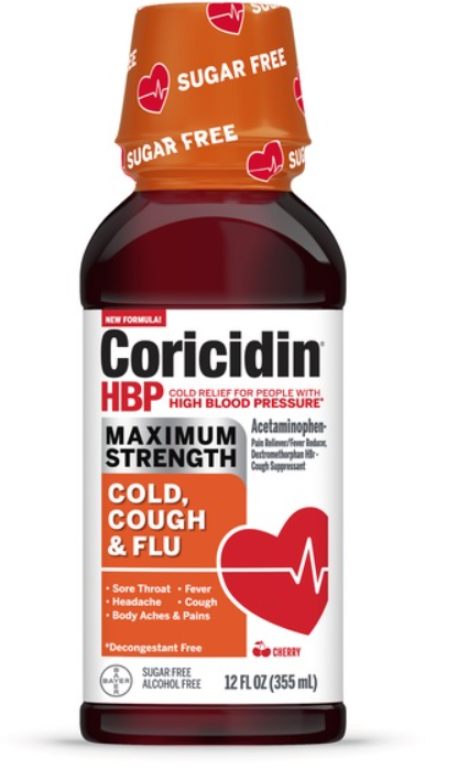 Coricidin HBP Maximum Strength Cold, Cough & Flu Liquid, Sugar Free