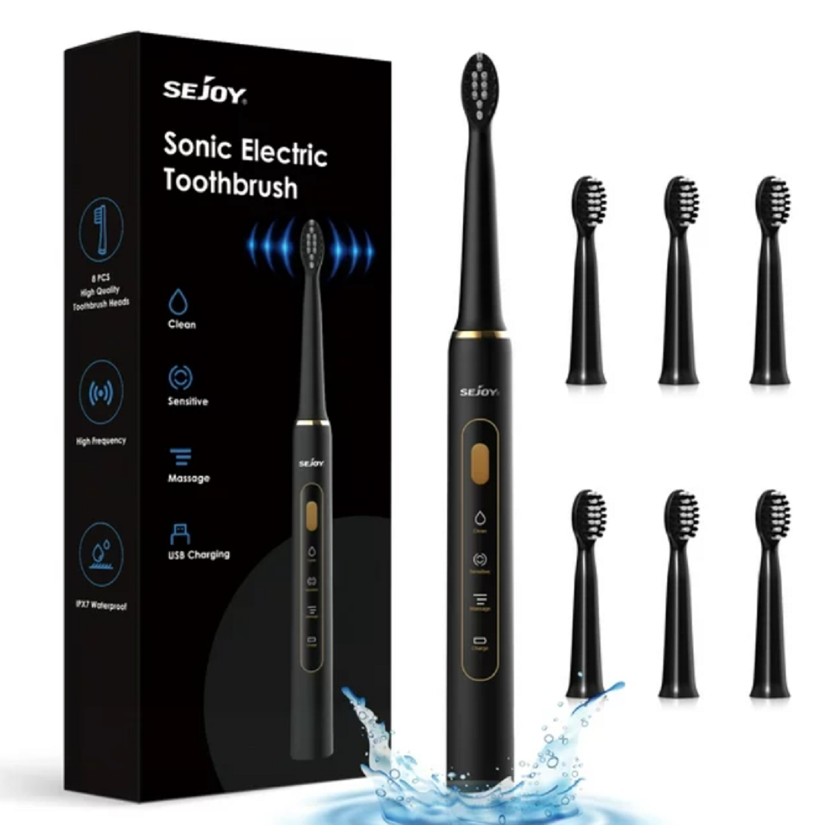 Sejoy Rechargeable Toothbrush Electric with 7 Tooth Heads, Electric Toothbrush Heads