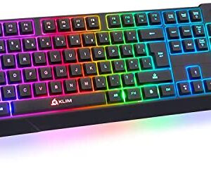 KLIM Chroma Wireless Gaming Keyboard RGB New 2022 Version - Long-Lasting Rechargeable Battery - Quick and Quiet Typing - Water Resistant Backlit Wireless Keyboard for PC PS5 PS4 Xbox One Mac - Black