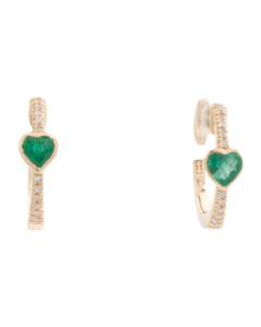 14kt Gold Diamond And Emerald Huggie Earrings, Mother’s Day Jewelry Gift