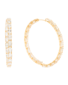 Gold Plated White Topaz Hoop Earrings, Useful Mother's Day Gifts