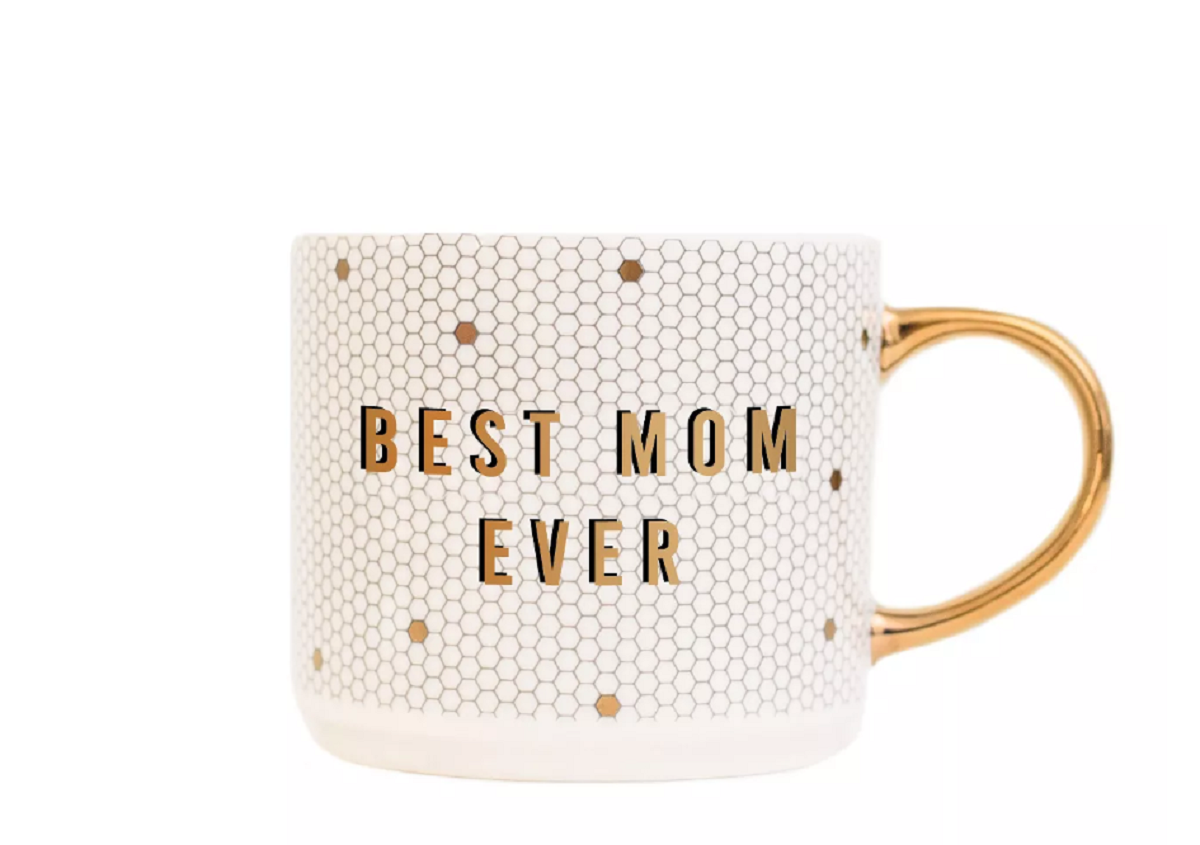 Sweet-Water-Decor-Best-Mom-Ever-White-and-Gold-Honeycomb-Tile-Coffee-Mug, Personalized Mothers Day Gift Ideas