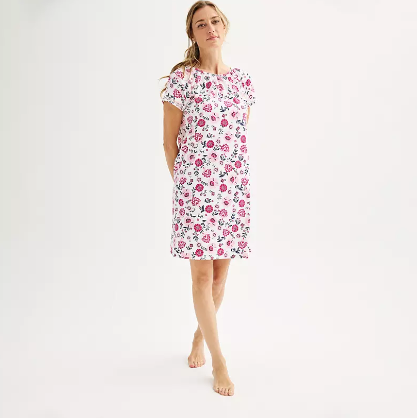 Women's Croft & Barrow® Short Sleeve Cotton Nightgown with Shirring, Mother's Day Clearance